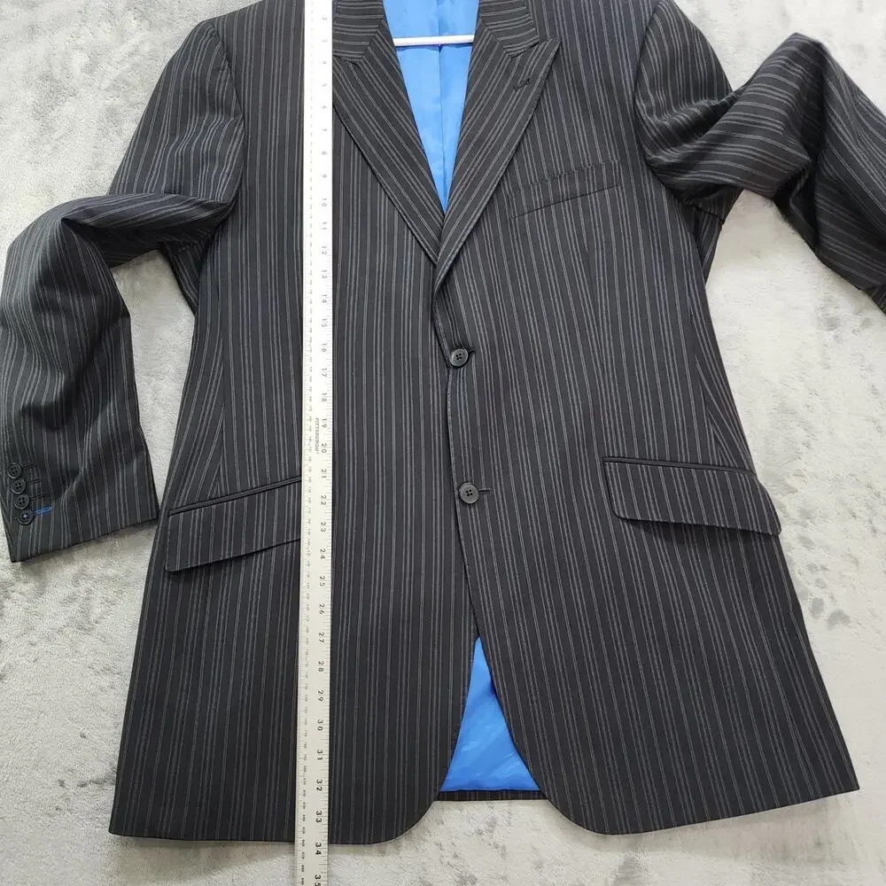 Vintage 90s‎ Point Zero Couture 2 Piece Suit Mens Size 44T/38T Black Pin Stripe